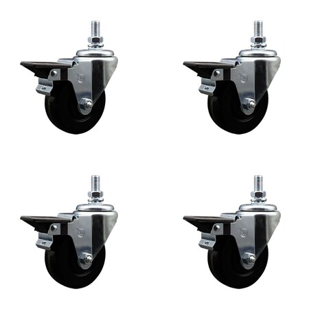 Service Caster 35 Inch Phenolic 10 MM Threaded Stem Caster Set with Brake SCC-TS20S3514-PHS-PLB-M1015-4